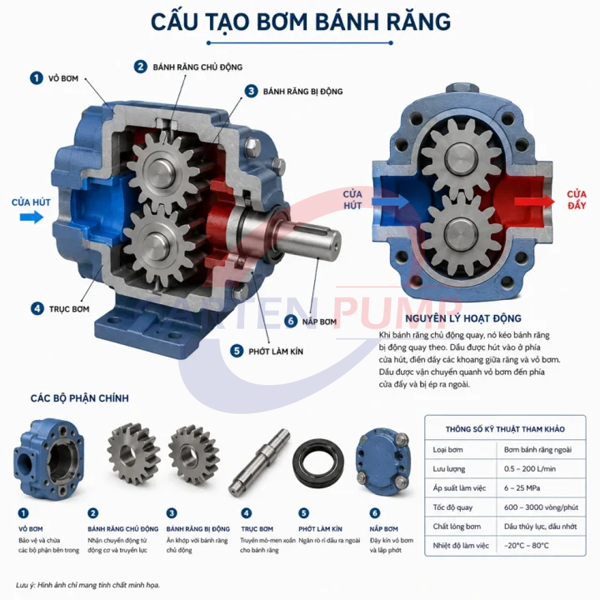 Cấu tạo chi tiết bơm bánh răng